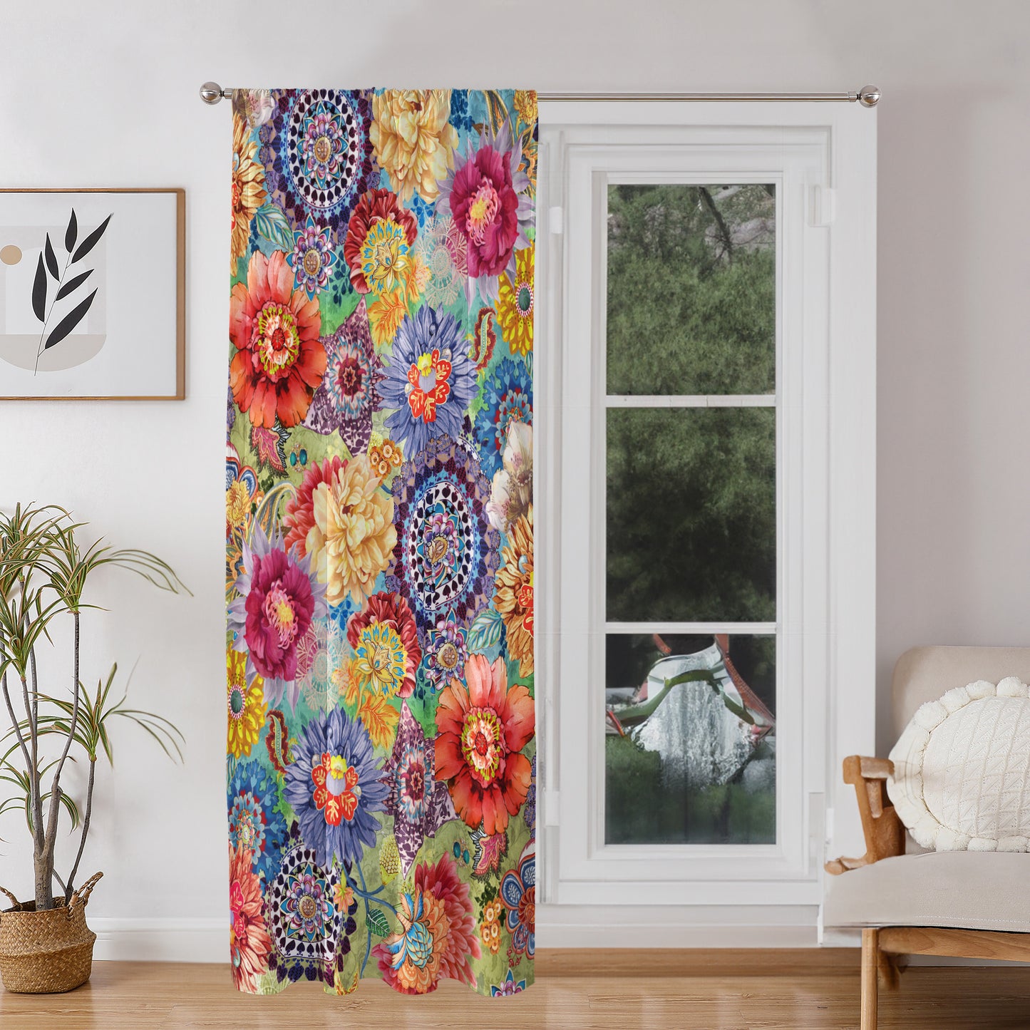 Rod Pocket Door Curtains Thermal Insulated Room Darkening Curtains Blackout Floral Style Drapes Window Curtain 1 Panel for Living Room Bedroom Kitchen