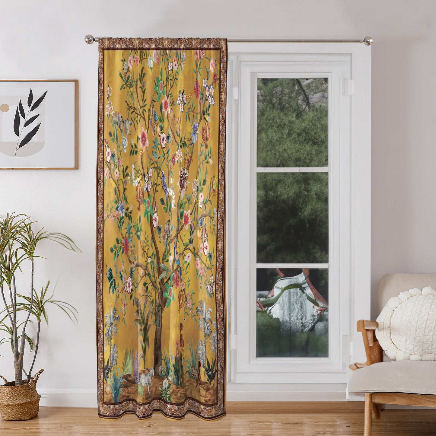 Rod Pocket Door Curtains Thermal Insulated Room Darkening Curtains Blackout Floral Style Drapes Window Curtain 1 Panel for Living Room Bedroom Kitchen