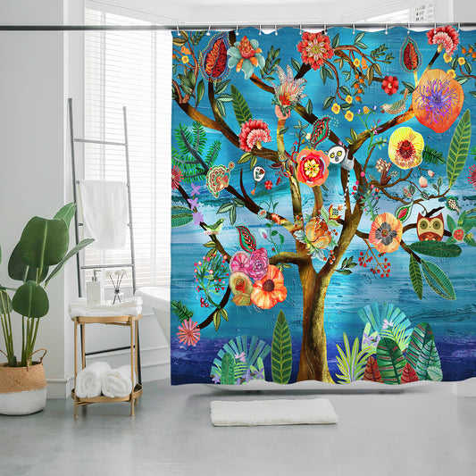Thicken Durable Polyester Blend Cloth Fabric Bathroom Curtain Colorful Bohemian Boho Floral Print Beautiful Bright Shower Curtain for Bathroom Decoration