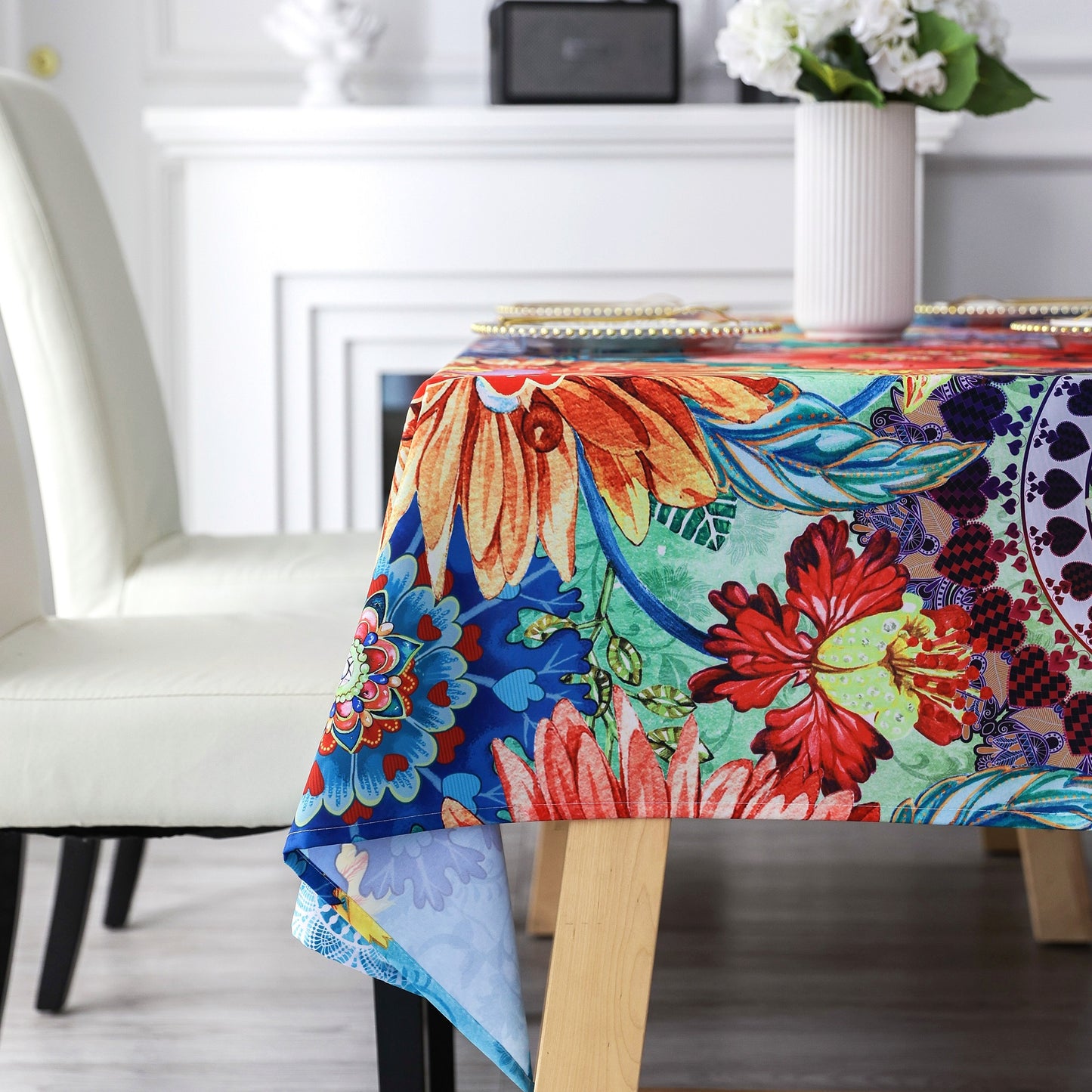 Original Design Hand Drawing Art Print Table Cloth, Washable Water Resistance Microfiber Decorative Rectangle Table Cover