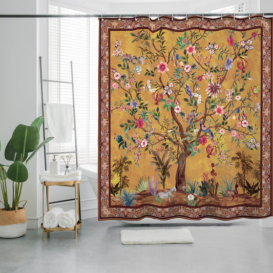 Bohemian Tree of Life Bathroom Curtain Colorful Boho Floral Flower Print Beautiful Bright Polyester Fabric Cloth Shower Curtain for Bathroom Decoration, 72"x72"