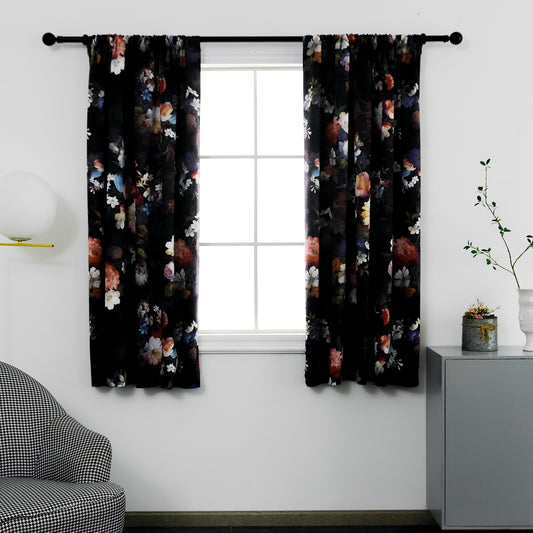 Rod Pocket Window Curtains Thermal Insulated Room Darkening Curtains Blackout Floral Style Drapes Window Curtain 2 Panels for Living Room Bedroom Kitchen