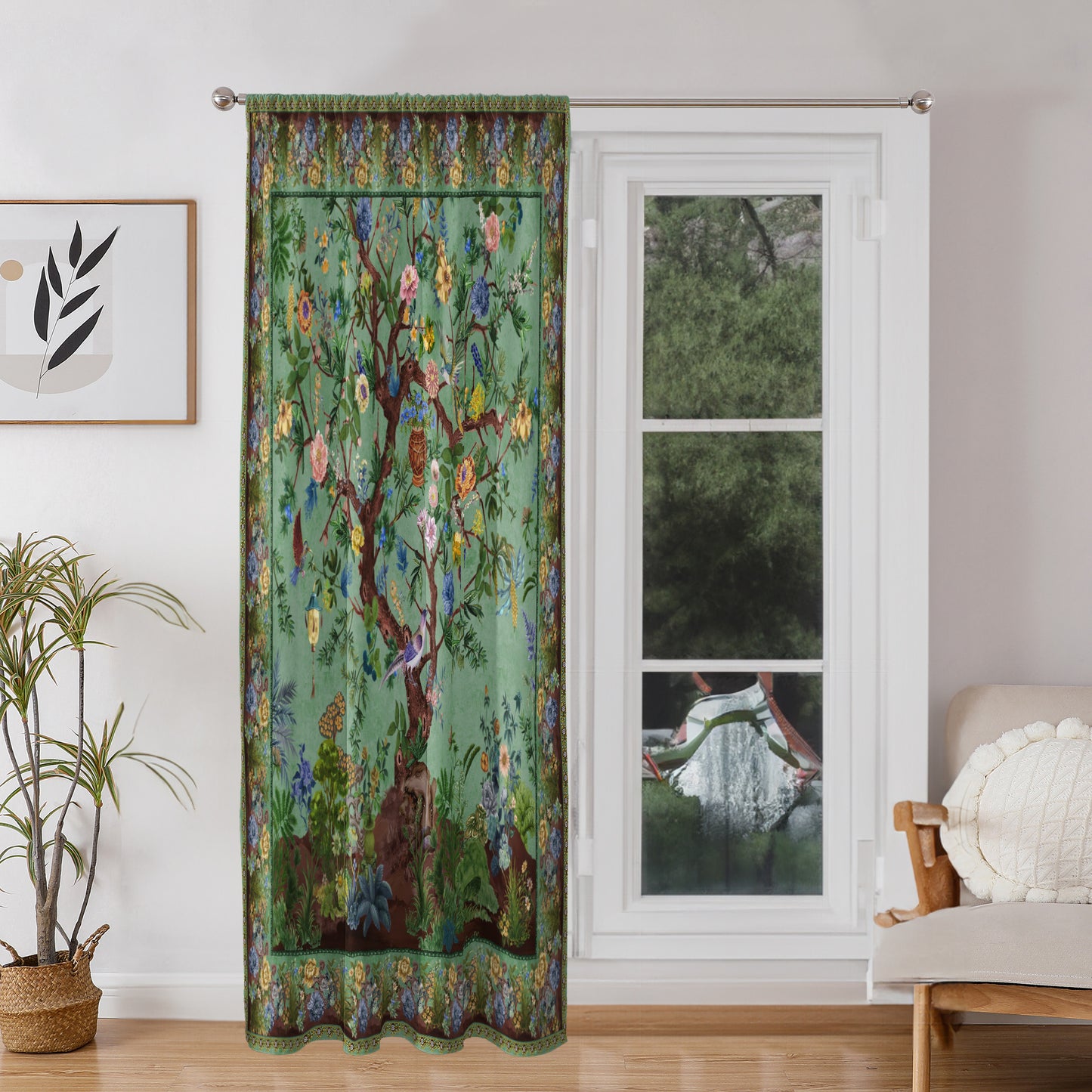 Rod Pocket Door Curtains Thermal Insulated Room Darkening Curtains Blackout Floral Style Drapes Window Curtain 1 Panel for Living Room Bedroom Kitchen
