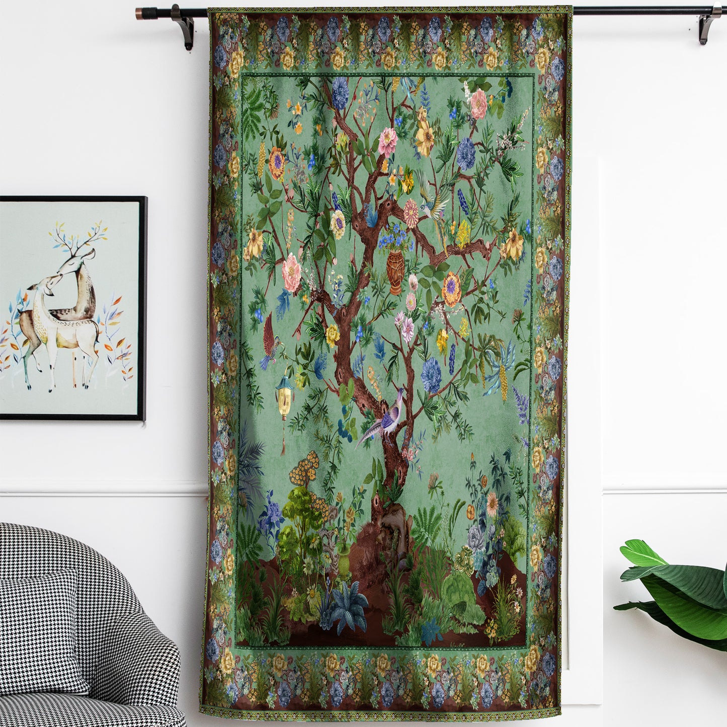 Rod Pocket Door Curtains Thermal Insulated Room Darkening Curtains Blackout Floral Style Drapes Window Curtain 1 Panel for Living Room Bedroom Kitchen