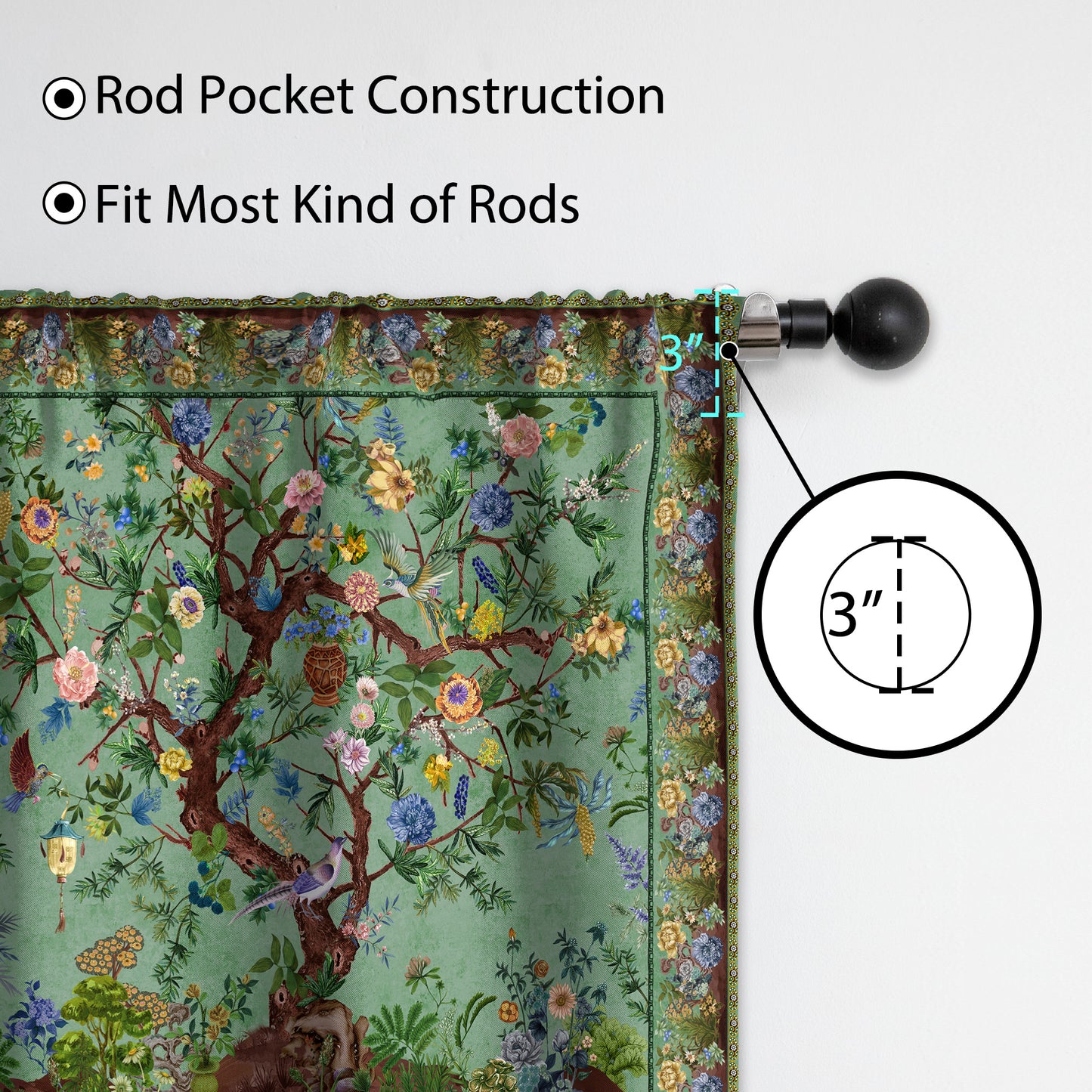 Rod Pocket Door Curtains Thermal Insulated Room Darkening Curtains Blackout Floral Style Drapes Window Curtain 1 Panel for Living Room Bedroom Kitchen