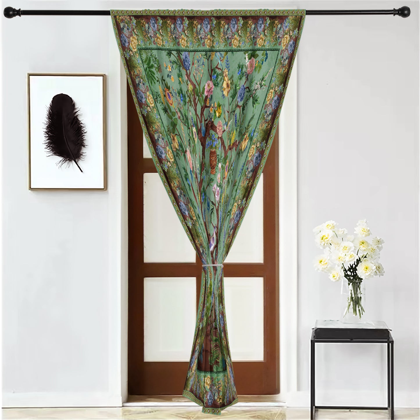 Rod Pocket Door Curtains Thermal Insulated Room Darkening Curtains Blackout Floral Style Drapes Window Curtain 1 Panel for Living Room Bedroom Kitchen