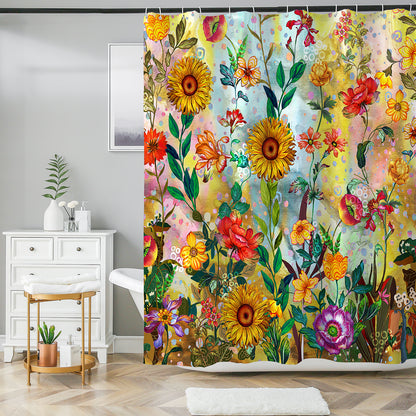 Bohemian Bathroom Curtain Colorful Boho Floral Print Beautiful Bright Polyester Fabric Cloth Shower Curtain for Bathroom Decoration, 72"x72"