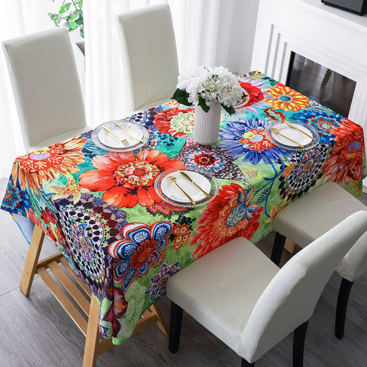 Original Design Hand Drawing Art Print Table Cloth, Washable Water Resistance Microfiber Decorative Rectangle Table Cover