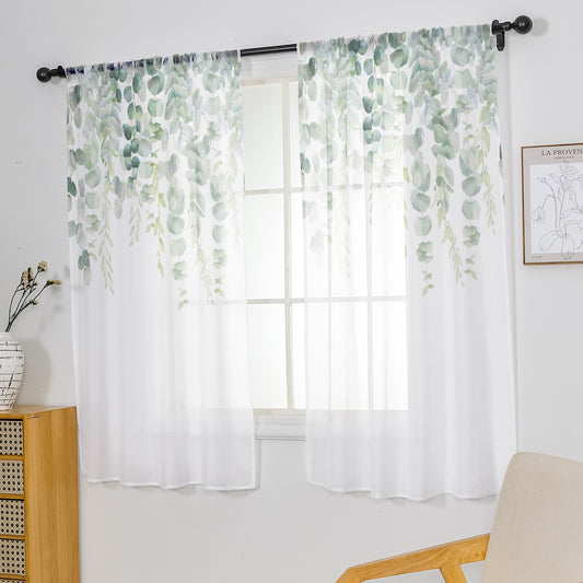 Rod Pocket Window Sheer Curtains (2 Panels) Linen Textured Semi Sheer Curtains Light Glare Filtering Window Decor Set for Kitchen/Bedroom/Living Room