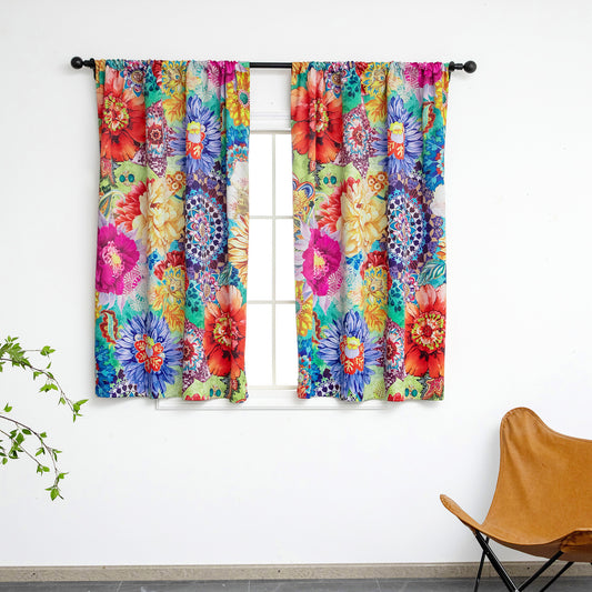 Rod Pocket Window Curtains, Thermal Insulated Room Darkening Curtains，Blackout Floral Style Drapes Window Curtain 2 Panels for Living Room Bedroom Kitchen