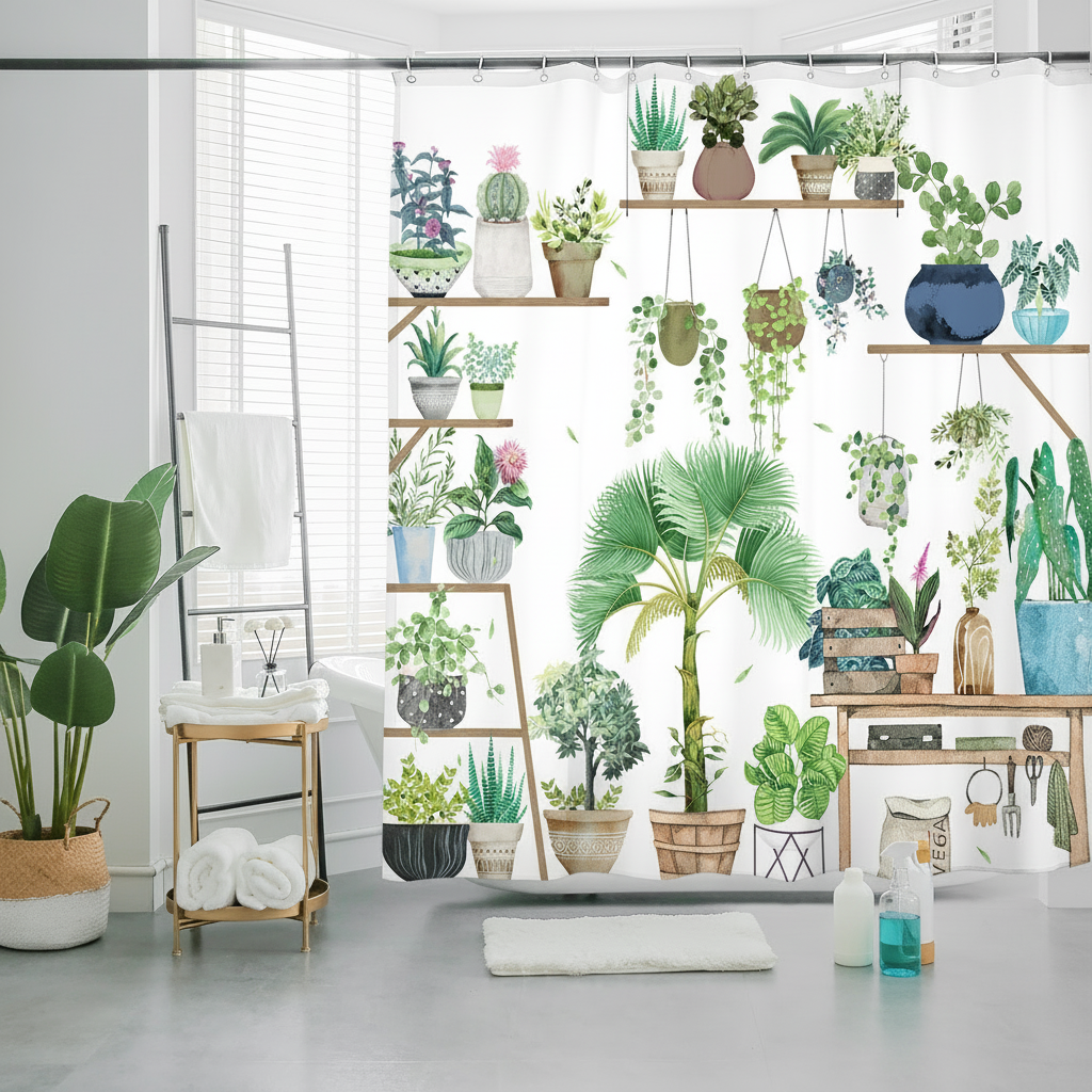 Clean mildew-resistant shower curtain in fresh bathroom after proper cleaning