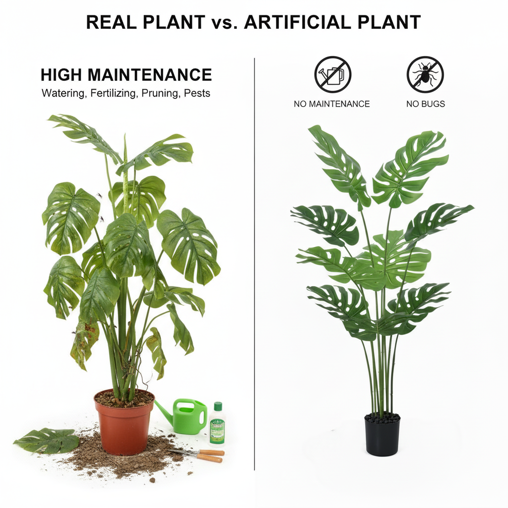 Realistic Artificial Monstera Plant - Large Fake Tropical Plant for Living Room, Office & Outdoor Decor (120cm)