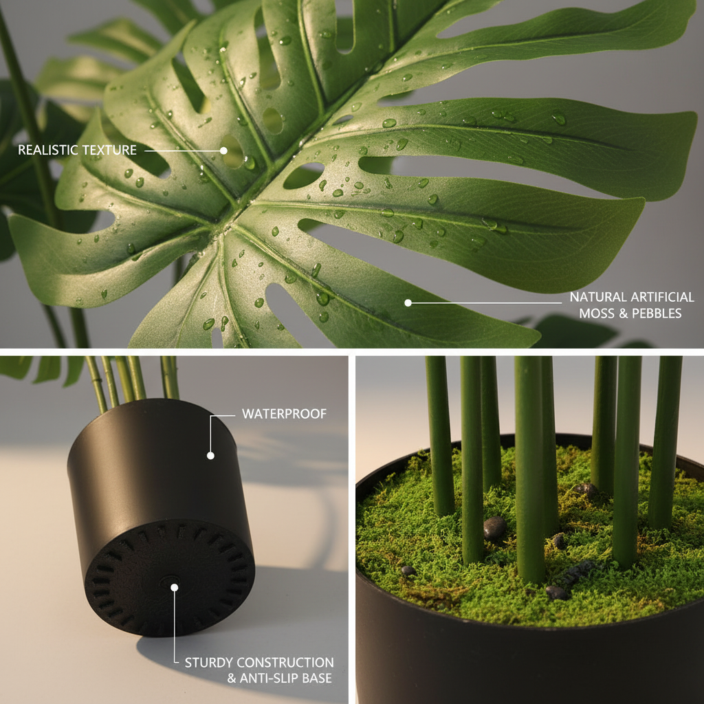 Realistic Artificial Monstera Plant - Large Fake Tropical Plant for Living Room, Office & Outdoor Decor (120cm)