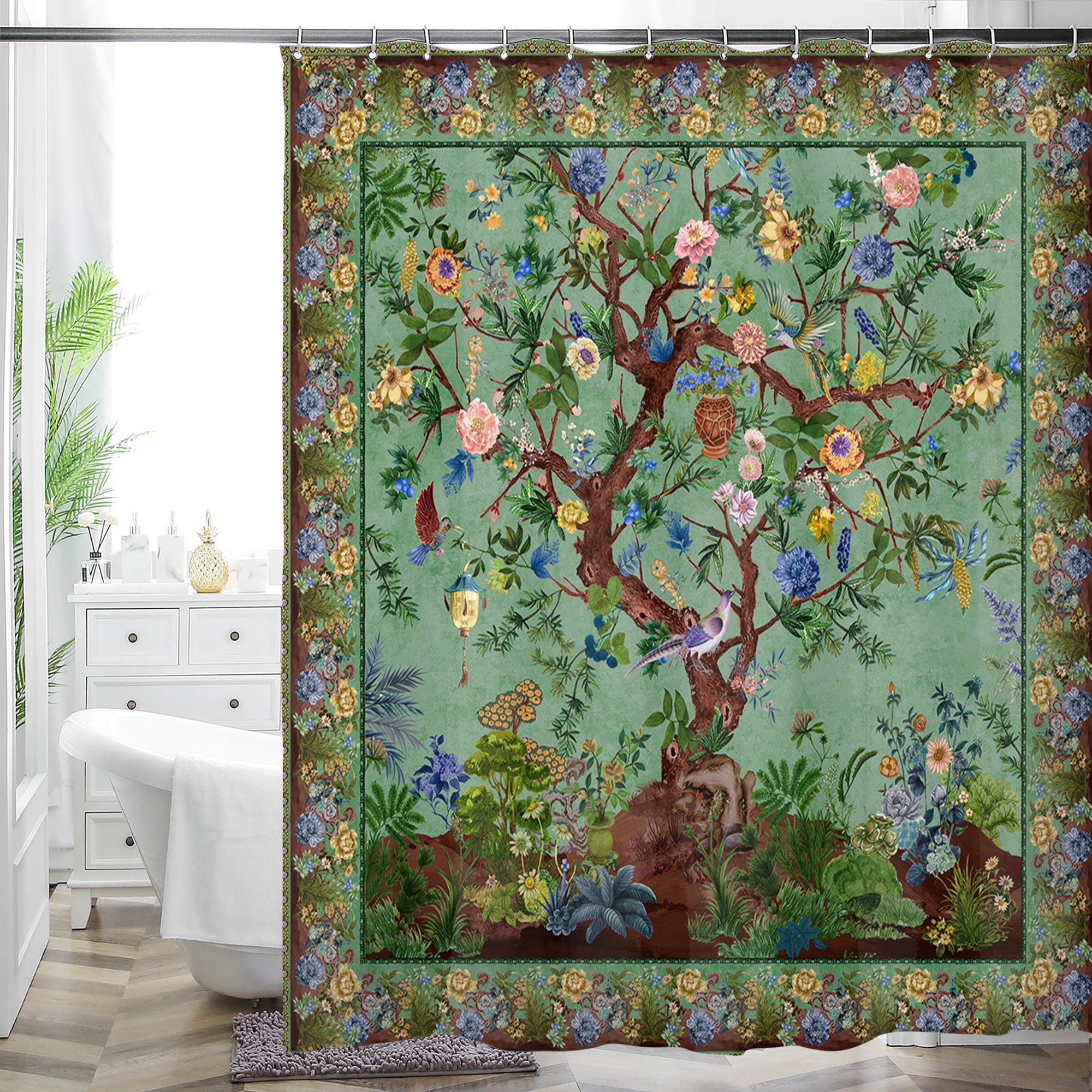 Romantic Dreamy Shower Curtain - Feminine Floral Design - Peaceful Waterproof Sanctuary - 72"x72"