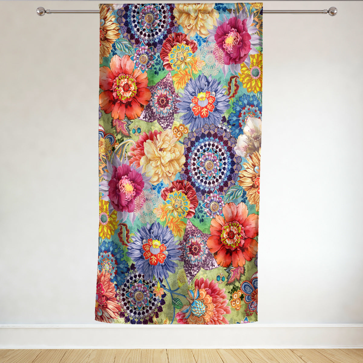 Thermal Blackout Door Curtain - Boho Floral - Room Darkening Panel
