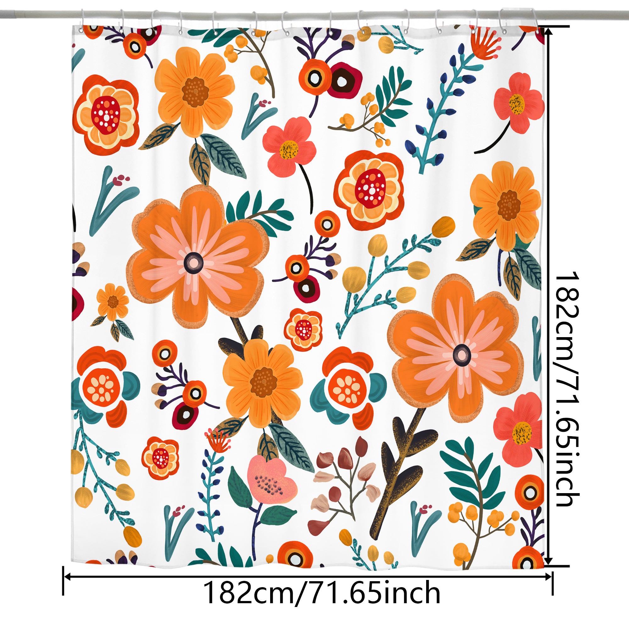 Orange and White Geometric Shower Curtain - Modern Farmhouse Waterproof - Machine Washable - 72"x72"