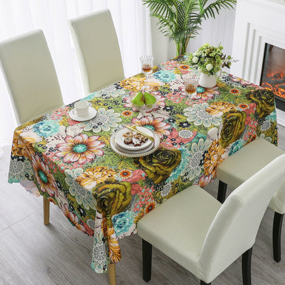 Original Design Hand Drawing Art Print Scalloped Edge Tablecloth, Washable Water Resistant Microfiber Decorative Table Cover