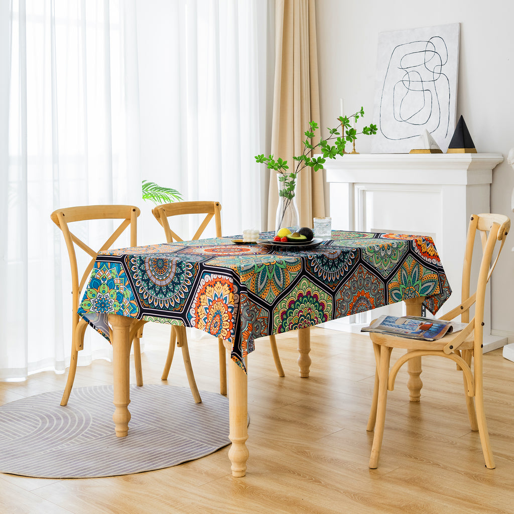 Original Design Hand Drawing Art Print Table Cloth, Washable Water Resistance Microfiber Decorative Rectangle Table Cover