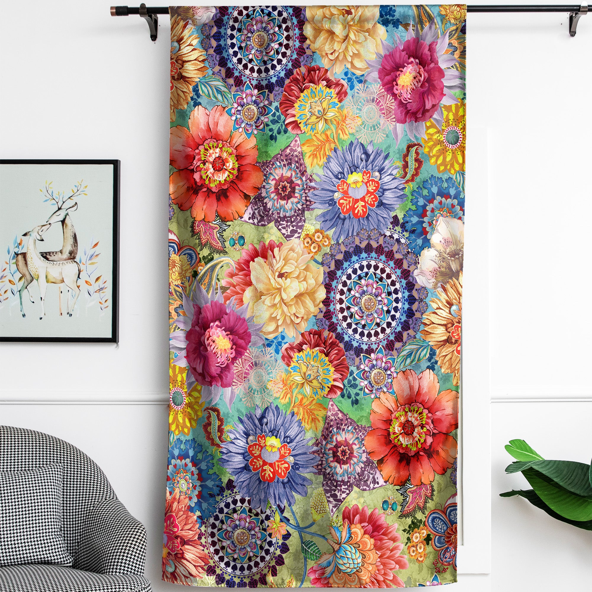 Thermal Blackout Door Curtain - Boho Floral - Room Darkening Panel