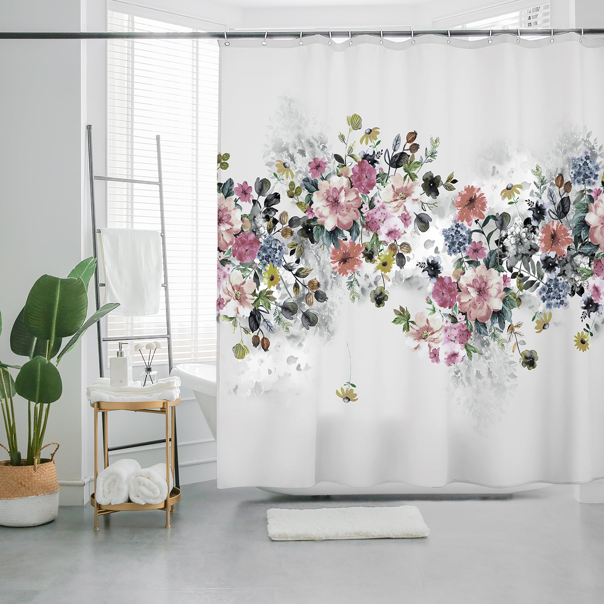 Heavy Duty Shower Curtain - Weighted to Prevent Billowing - Waterproof Vinyl Liner - Boho Floral 72"x72"