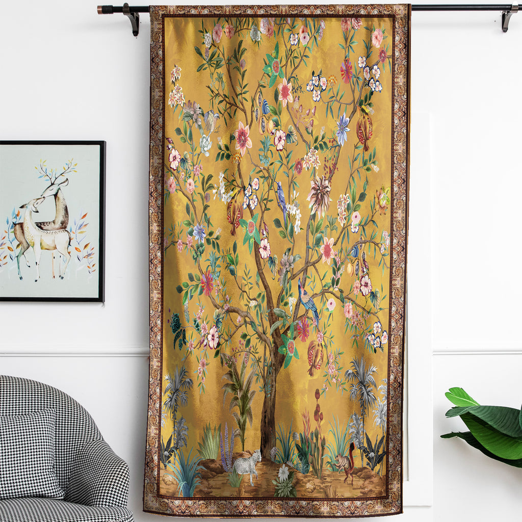 Rod Pocket Door Curtains Thermal Insulated Room Darkening Curtains Blackout Floral Style Drapes Window Curtain 1 Panel for Living Room Bedroom Kitchen