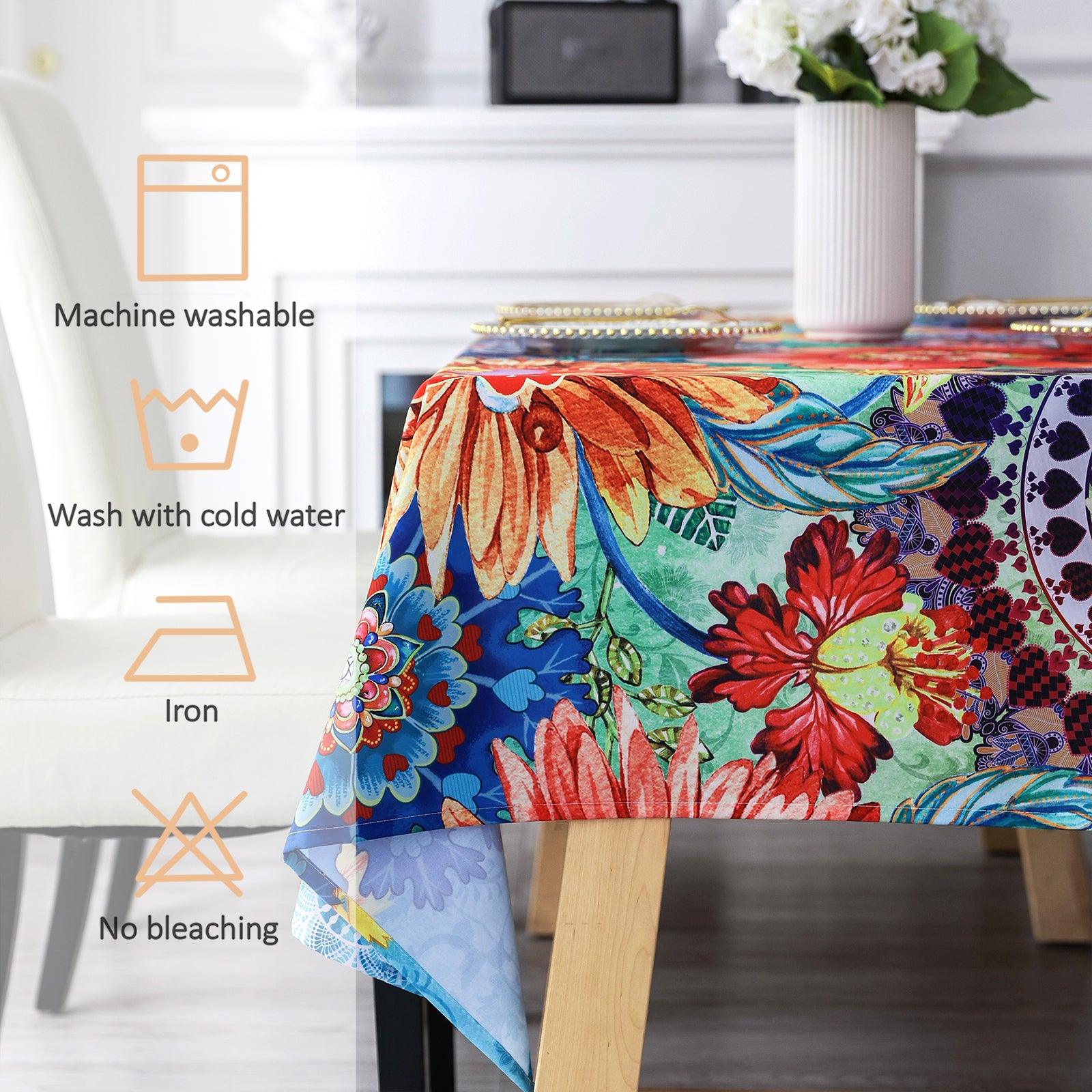 Original Design Hand Drawing Art Print Table Cloth, Washable Water Resistance Microfiber Decorative Rectangle Table Cover