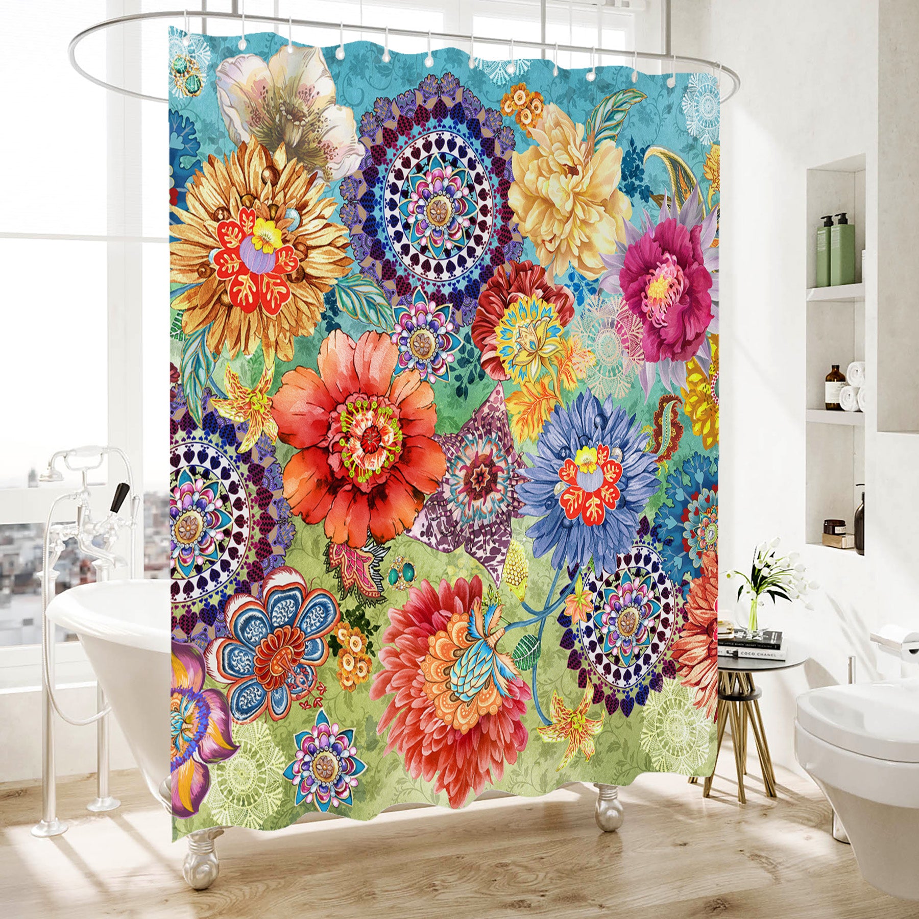 Bold Statement Shower Curtain - Dramatic Floral Design - Eye-Catching Waterproof - 72"x72"