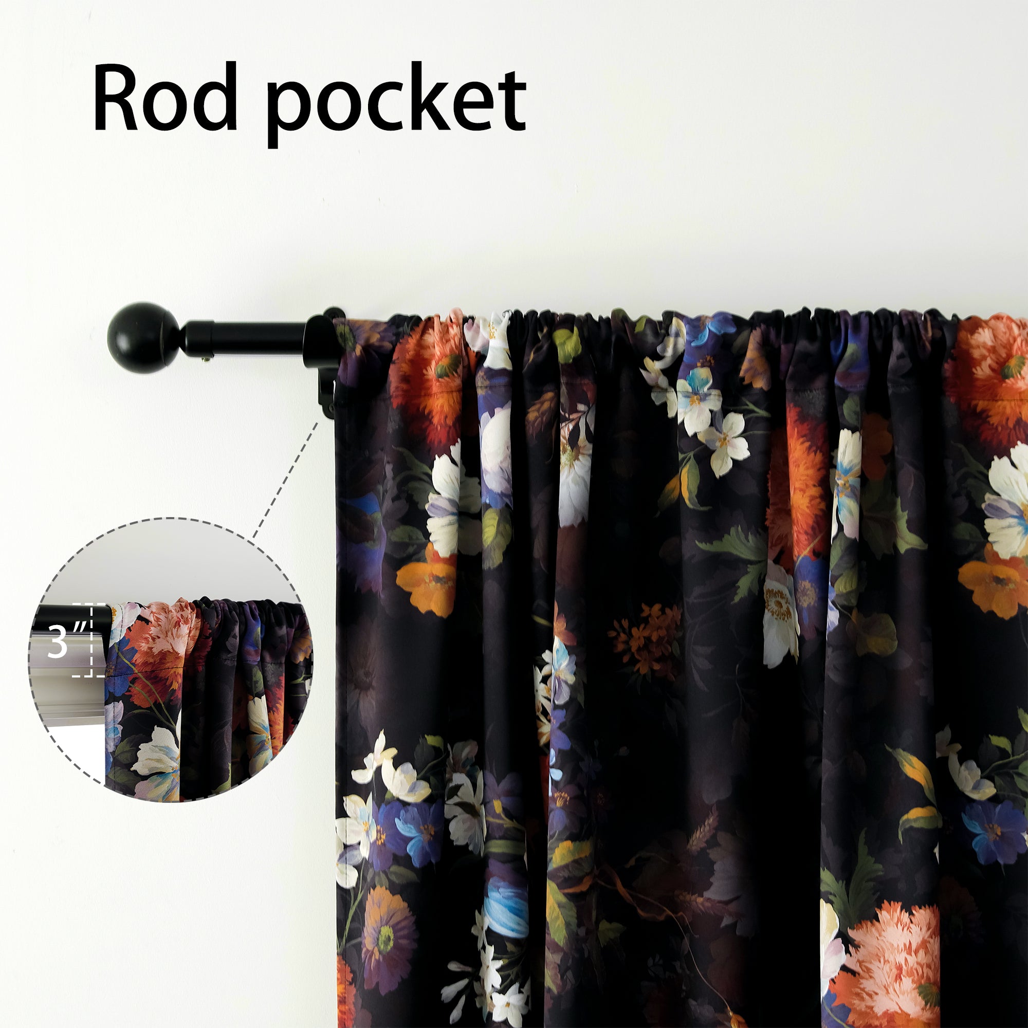Rod Pocket Window Curtains Thermal Insulated Room Darkening Curtains Blackout Floral Drapes Window Curtain 2 Panels for Living Room Bedroom Kitchen