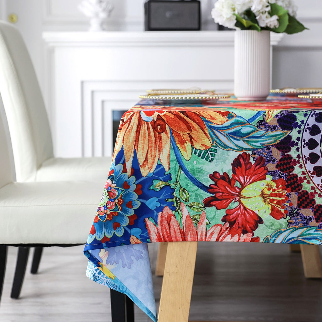 Original Design Hand Drawing Art Print Table Cloth, Washable Water Resistance Microfiber Decorative Rectangle Table Cover