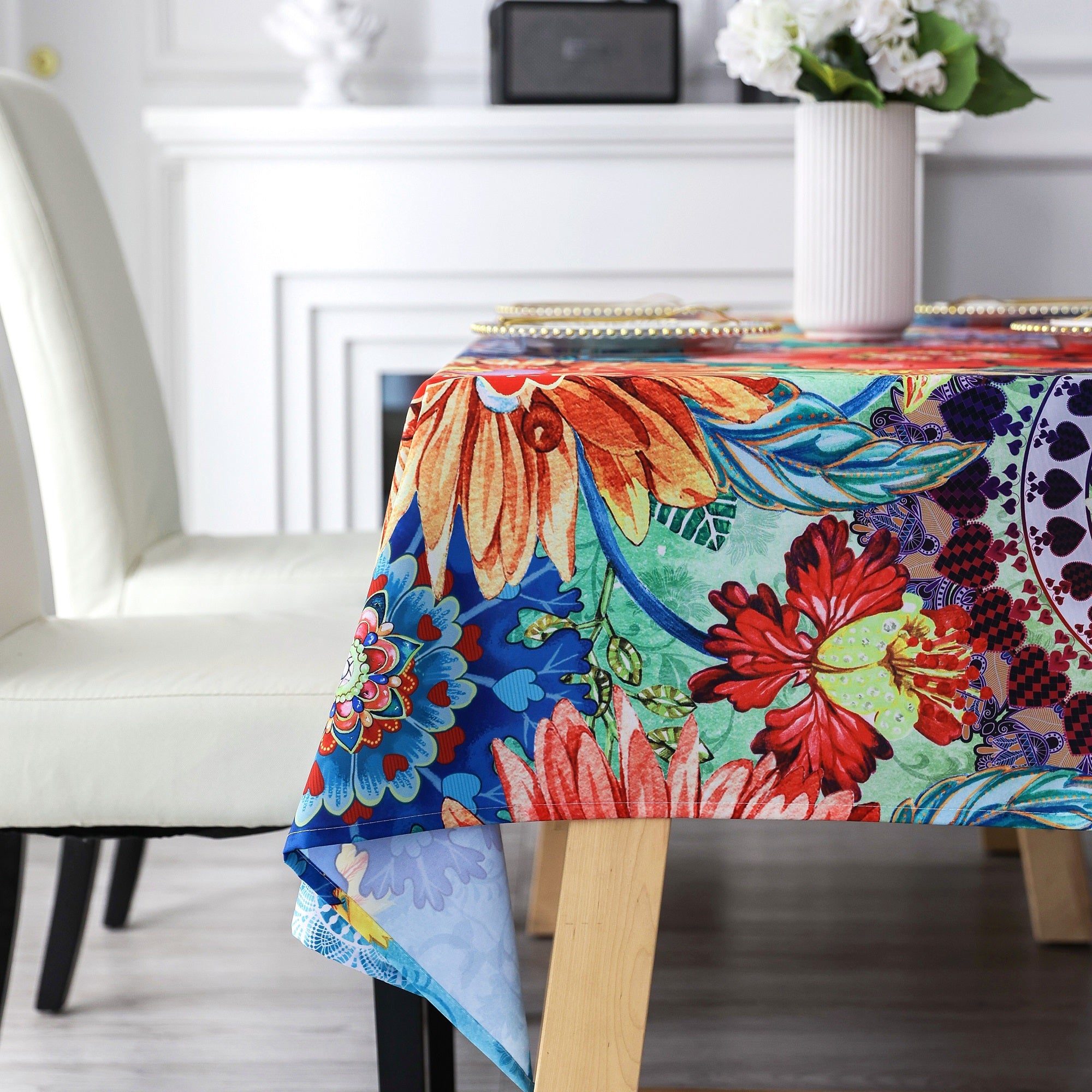 Original Design Hand Drawing Art Print Table Cloth, Washable Water Resistance Microfiber Decorative Rectangle Table Cover