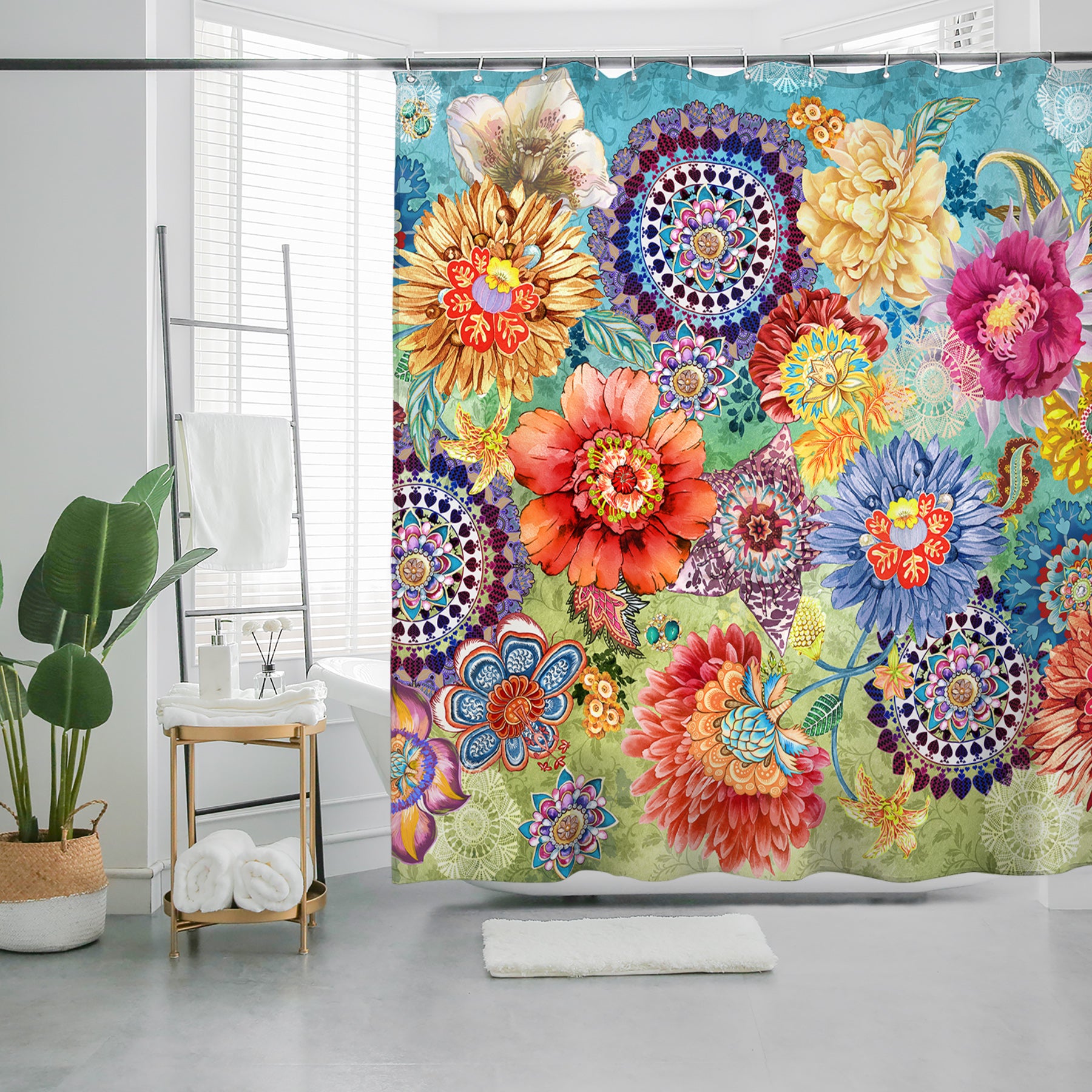 Bold Statement Shower Curtain - Dramatic Floral Design - Eye-Catching Waterproof - 72"x72"