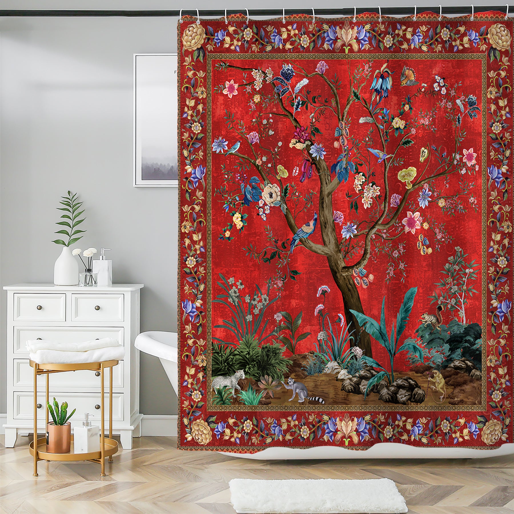 Extra Long Shower Curtain for Tall Ceilings - Waterproof Boho Floral - Machine Washable - 72"x72"