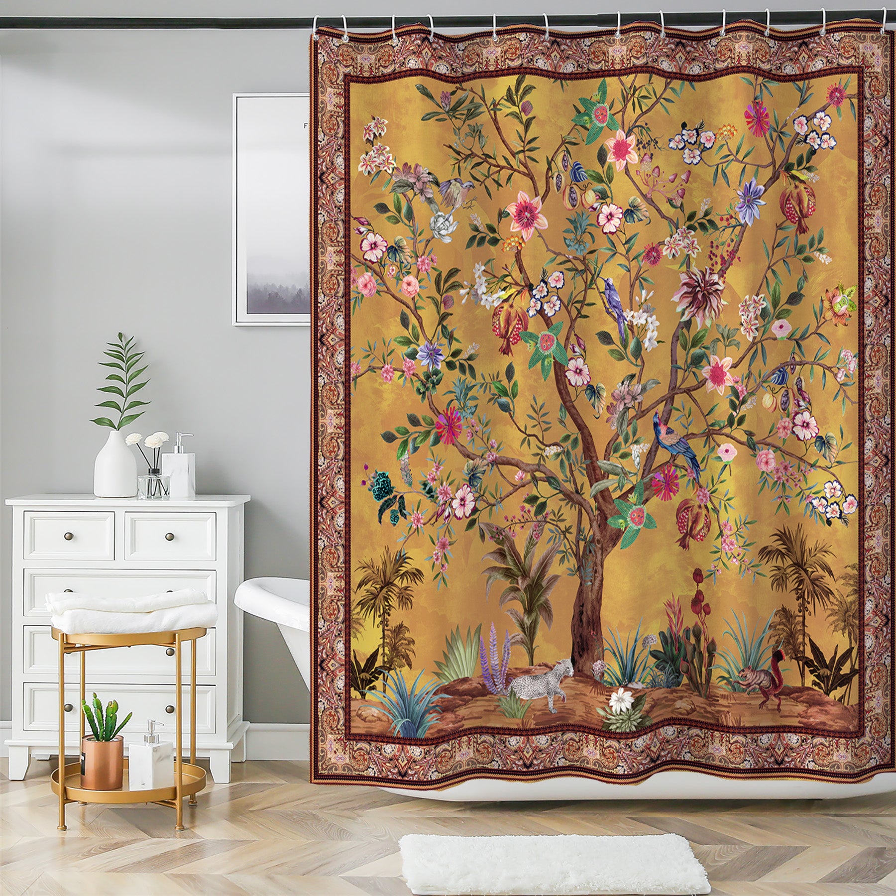 Tree of Life Shower Curtain - Sacred Geometry Mandala - Spiritual Boho Waterproof - 72"x72"