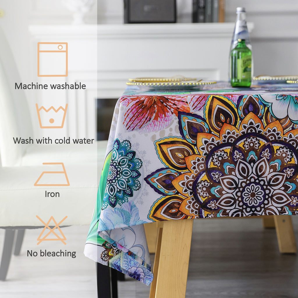 Original Design Hand Drawing Art Print Table Cloth, Washable Water Resistance Microfiber Decorative Rectangle Table Cover