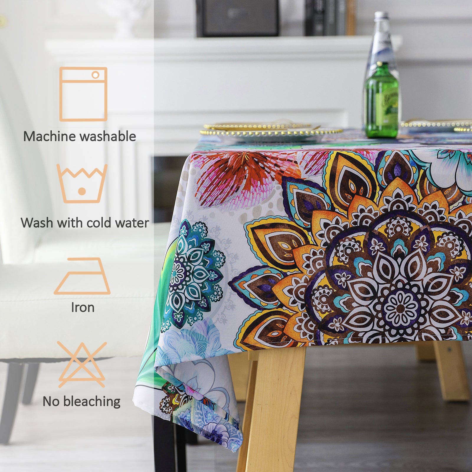 Original Design Hand Drawing Art Print Table Cloth, Washable Water Resistance Microfiber Decorative Rectangle Table Cover