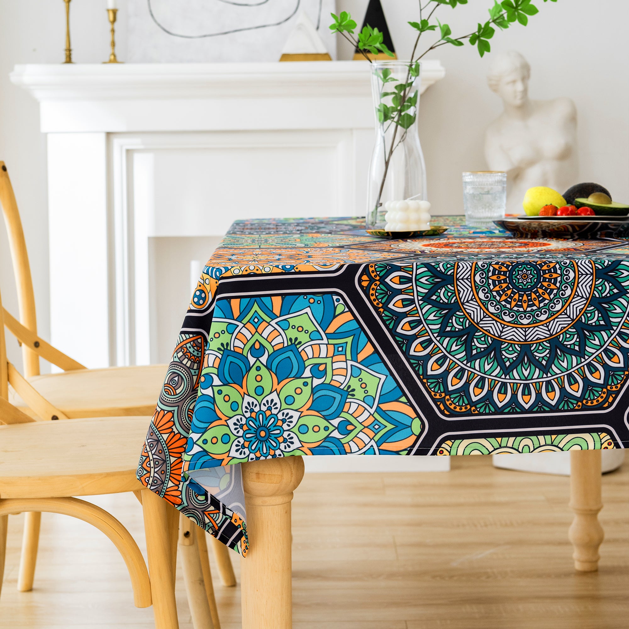 Original Design Hand Drawing Art Print Table Cloth, Washable Water Resistance Microfiber Decorative Rectangle Table Cover