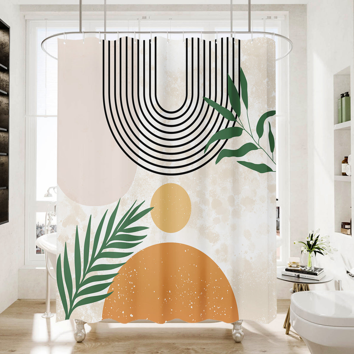 Shower Curtain for Walk-in Shower No Tub - Waterproof Boho Floral - Machine Washable - 72"x72"