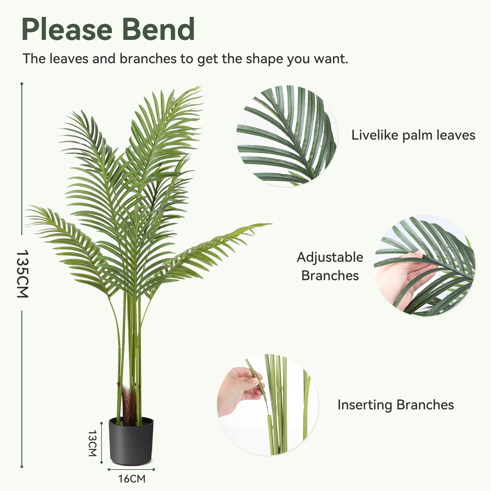 Realistic Artificial Areca Palm Tree - Large Fake Tropical Plant for Living Room, Office & Outdoor Decor (120cm)