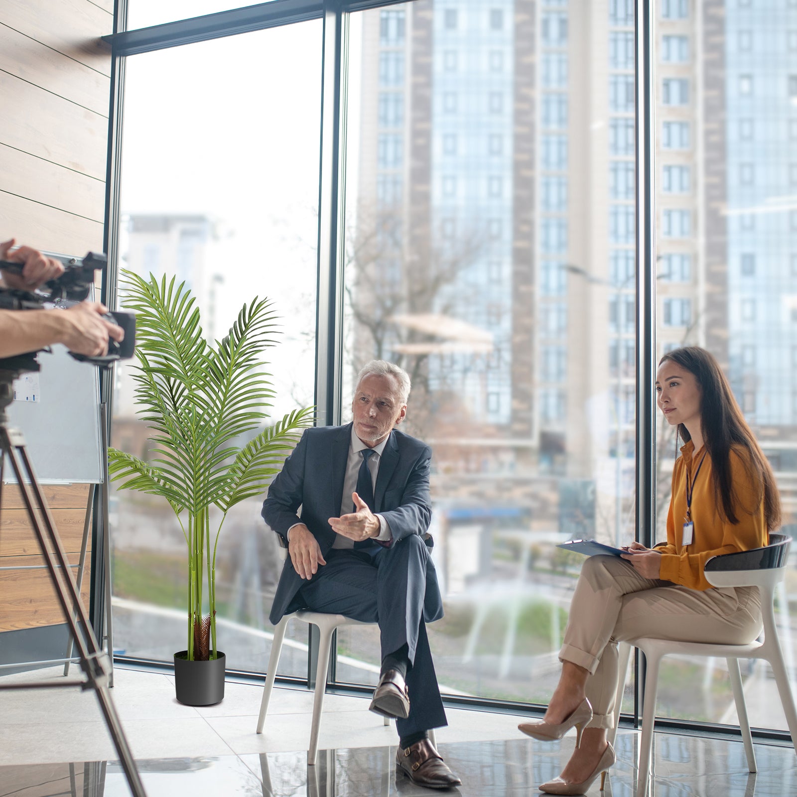 Realistic Artificial Areca Palm Tree - Large Fake Tropical Plant for Living Room, Office & Outdoor Decor (120cm)