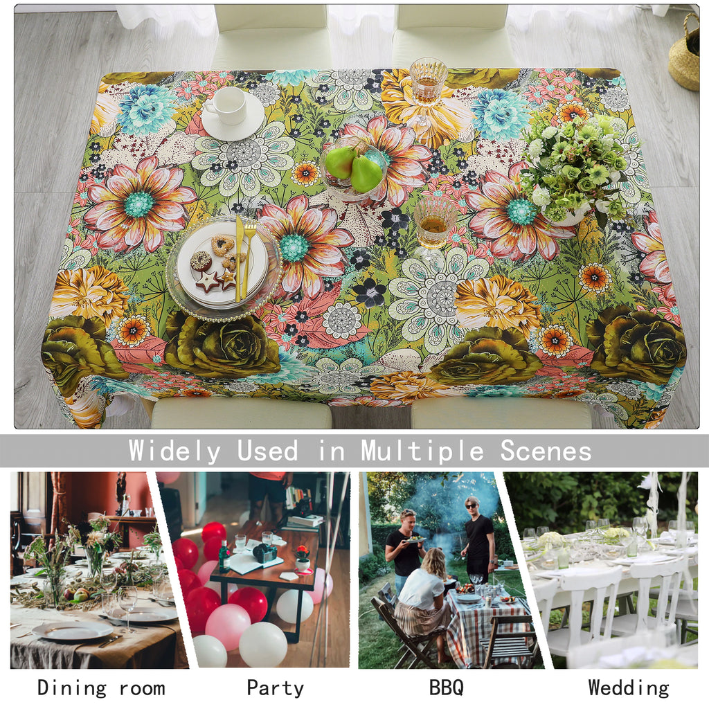 Original Design Hand Drawing Art Print Scalloped Edge Tablecloth, Washable Water Resistant Microfiber Decorative Table Cover