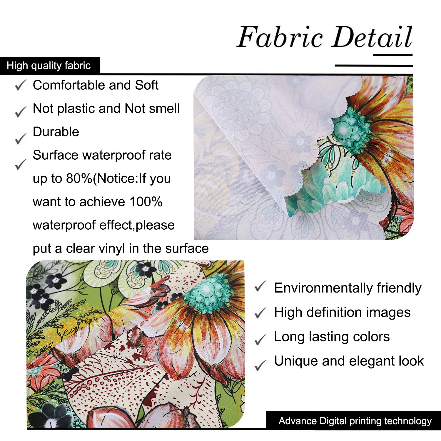 Original Design Hand Drawing Art Print Scalloped Edge Tablecloth, Washable Water Resistant Microfiber Decorative Table Cover