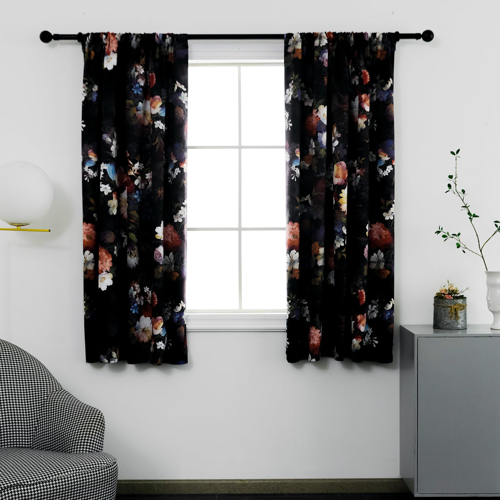 Rod Pocket Window Curtains Thermal Insulated Room Darkening Curtains Blackout Floral Drapes Window Curtain 2 Panels for Living Room Bedroom Kitchen