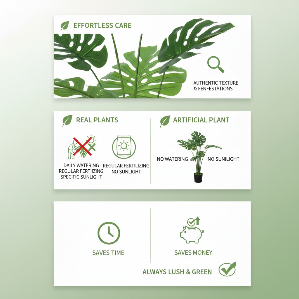 Realistic Artificial Monstera Plant - Large Fake Tropical Plant for Living Room, Office & Outdoor Decor (120cm)