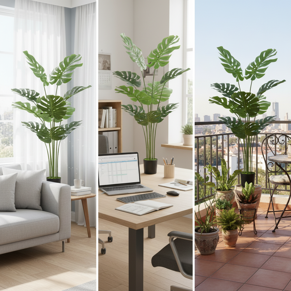 Realistic Artificial Monstera Plant - Large Fake Tropical Plant for Living Room, Office & Outdoor Decor (120cm)