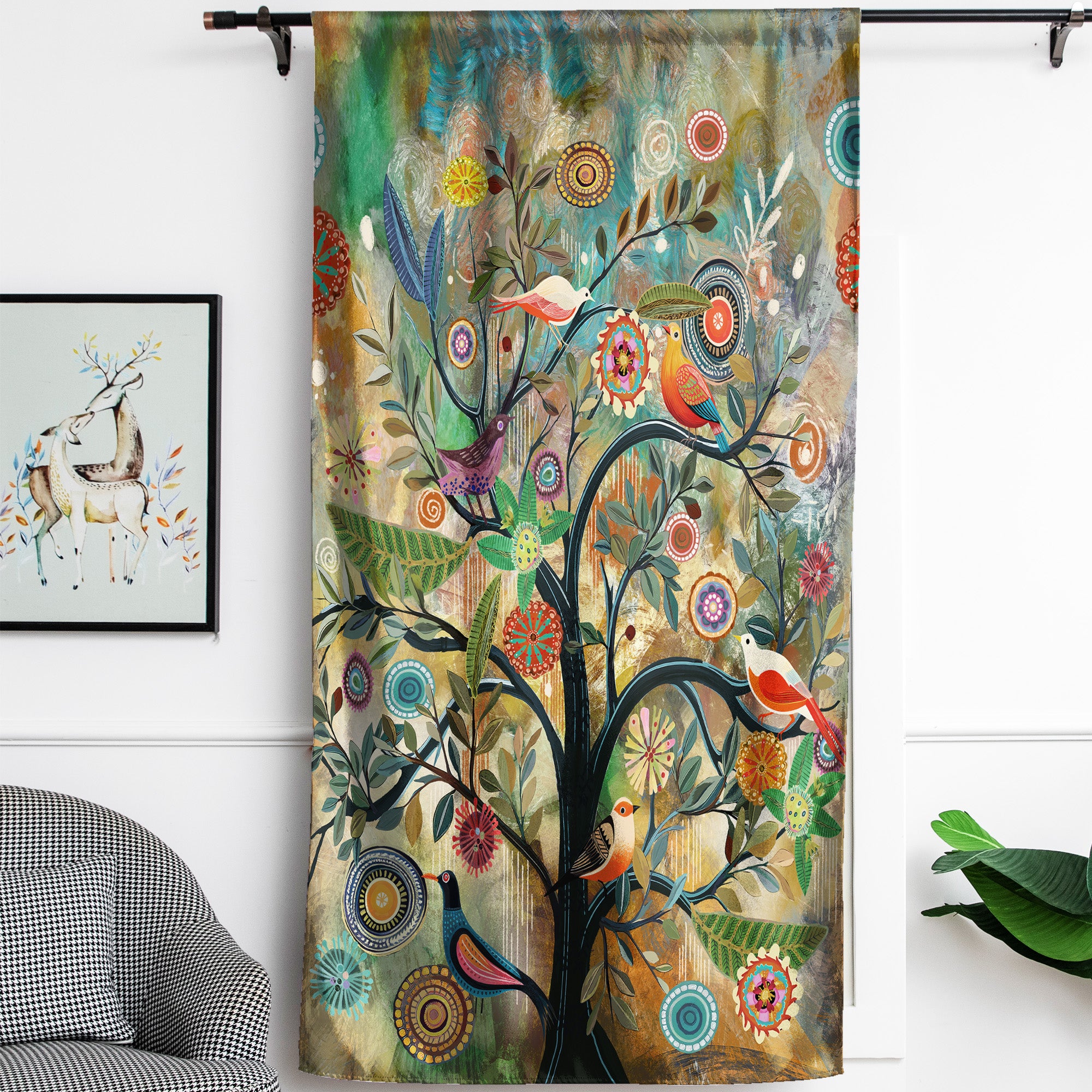 Thermal Blackout Door Curtain - Boho Floral - Room Darkening Panel