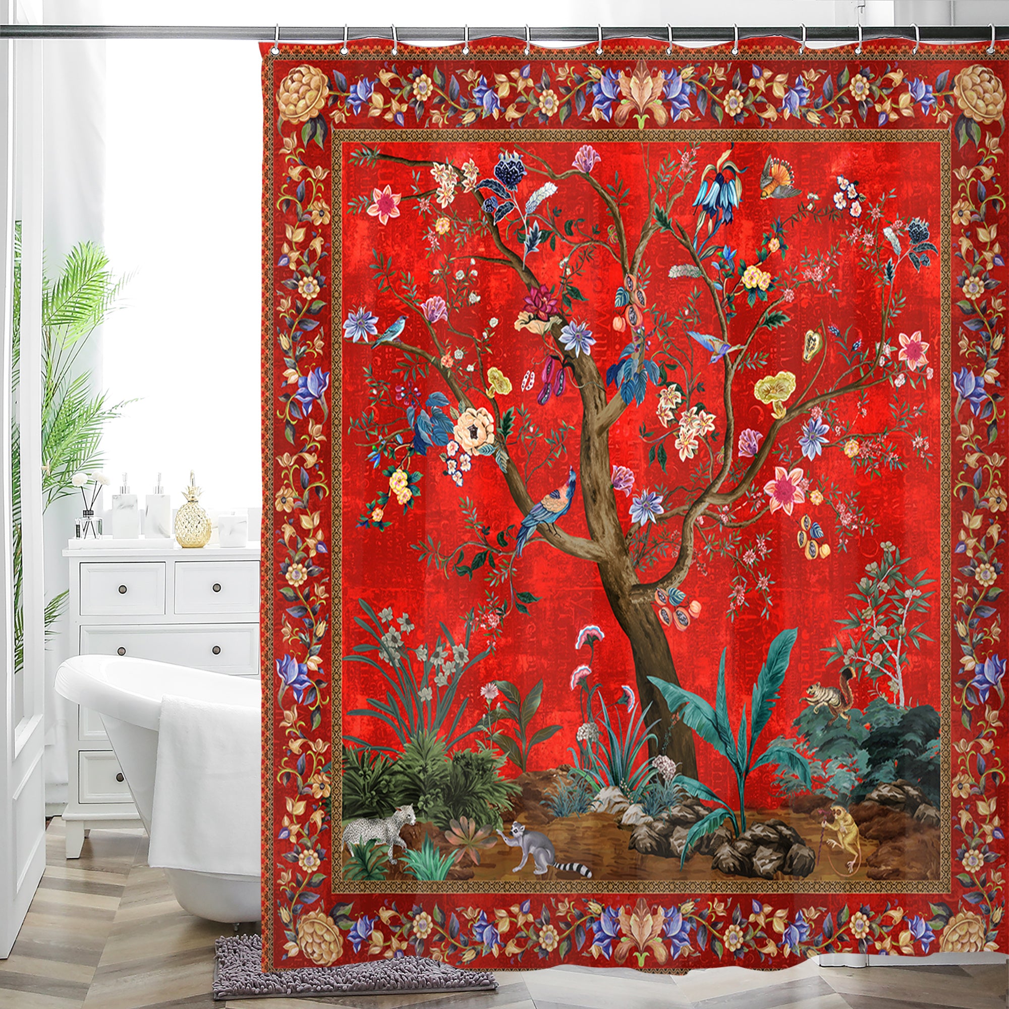 Extra Long Shower Curtain for Tall Ceilings - Waterproof Boho Floral - Machine Washable - 72"x72"