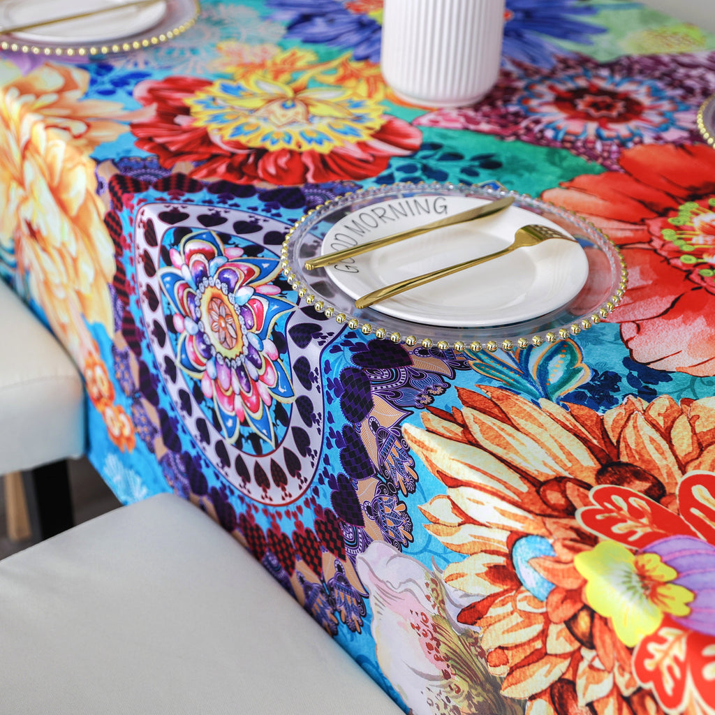 Original Design Hand Drawing Art Print Table Cloth, Washable Water Resistance Microfiber Decorative Rectangle Table Cover