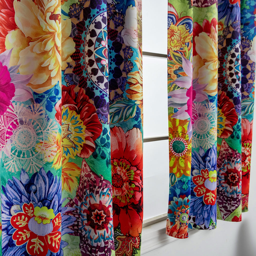 Blackout Window Curtains - 2 Panel Set - Thermal Insulated Boho Floral