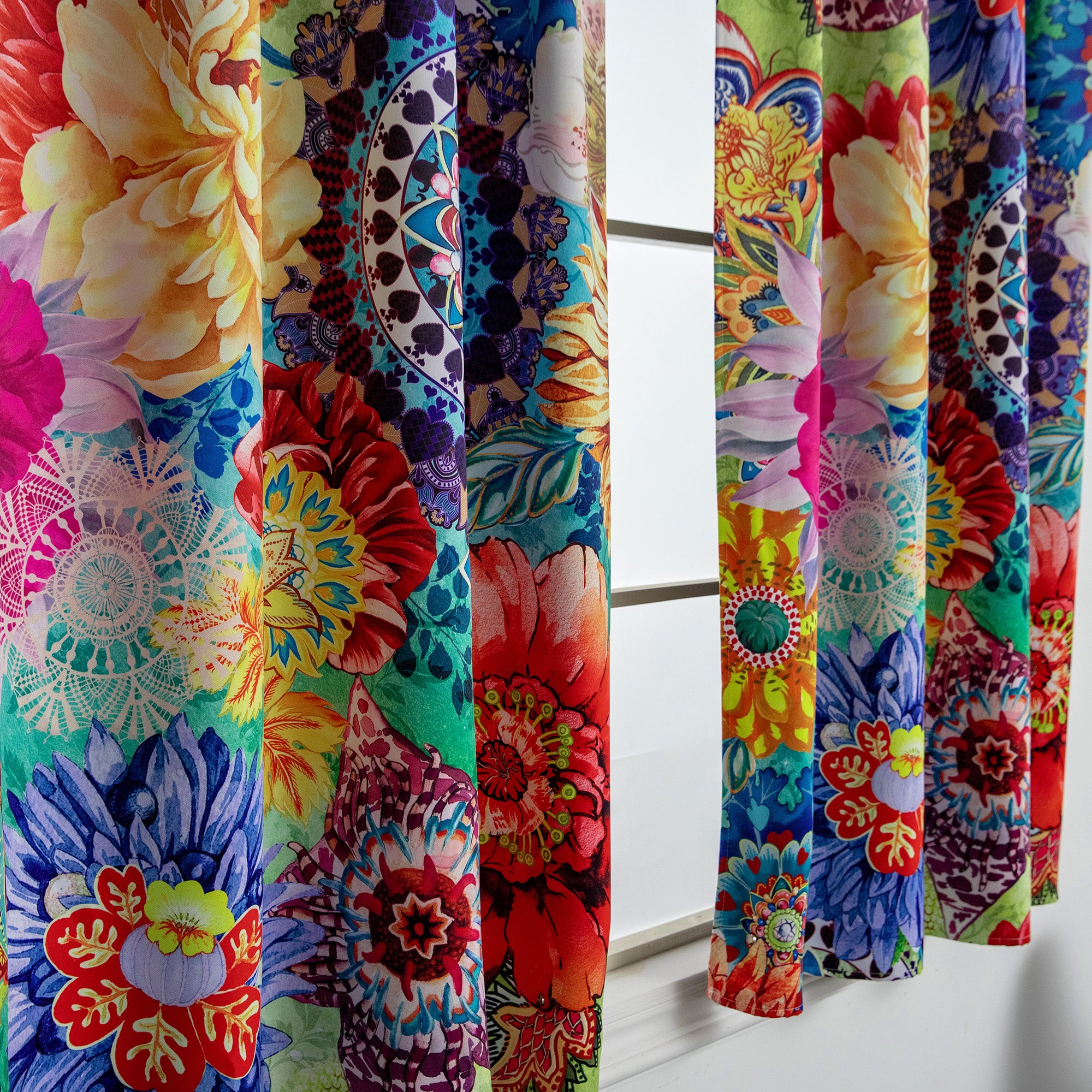 Blackout Window Curtains - 2 Panel Set - Thermal Insulated Boho Floral