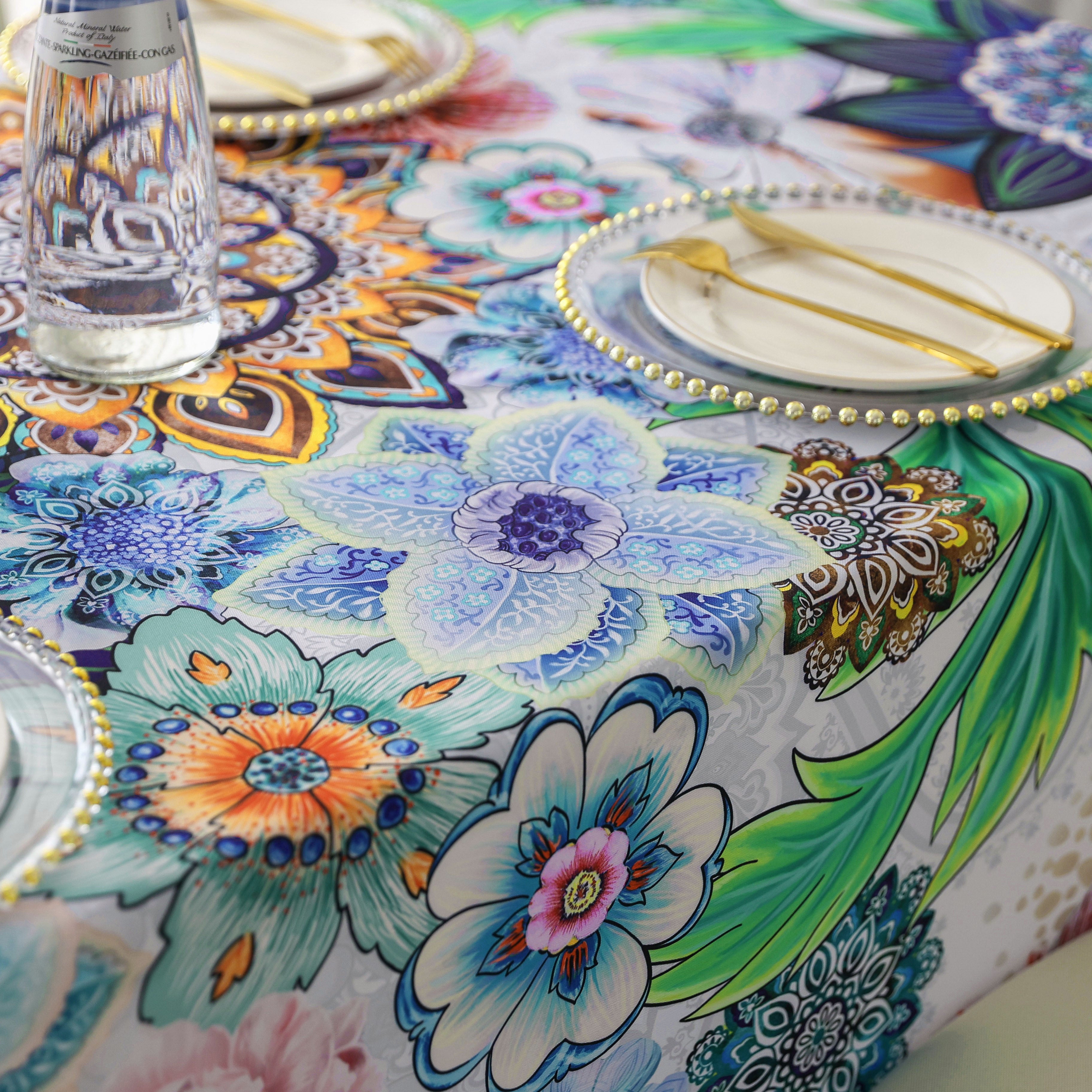 Original Design Hand Drawing Art Print Table Cloth, Washable Water Resistance Microfiber Decorative Rectangle Table Cover